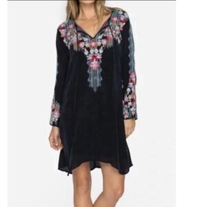 Johnny Was Dress Medium Black Embroidered Floral Boho Festival